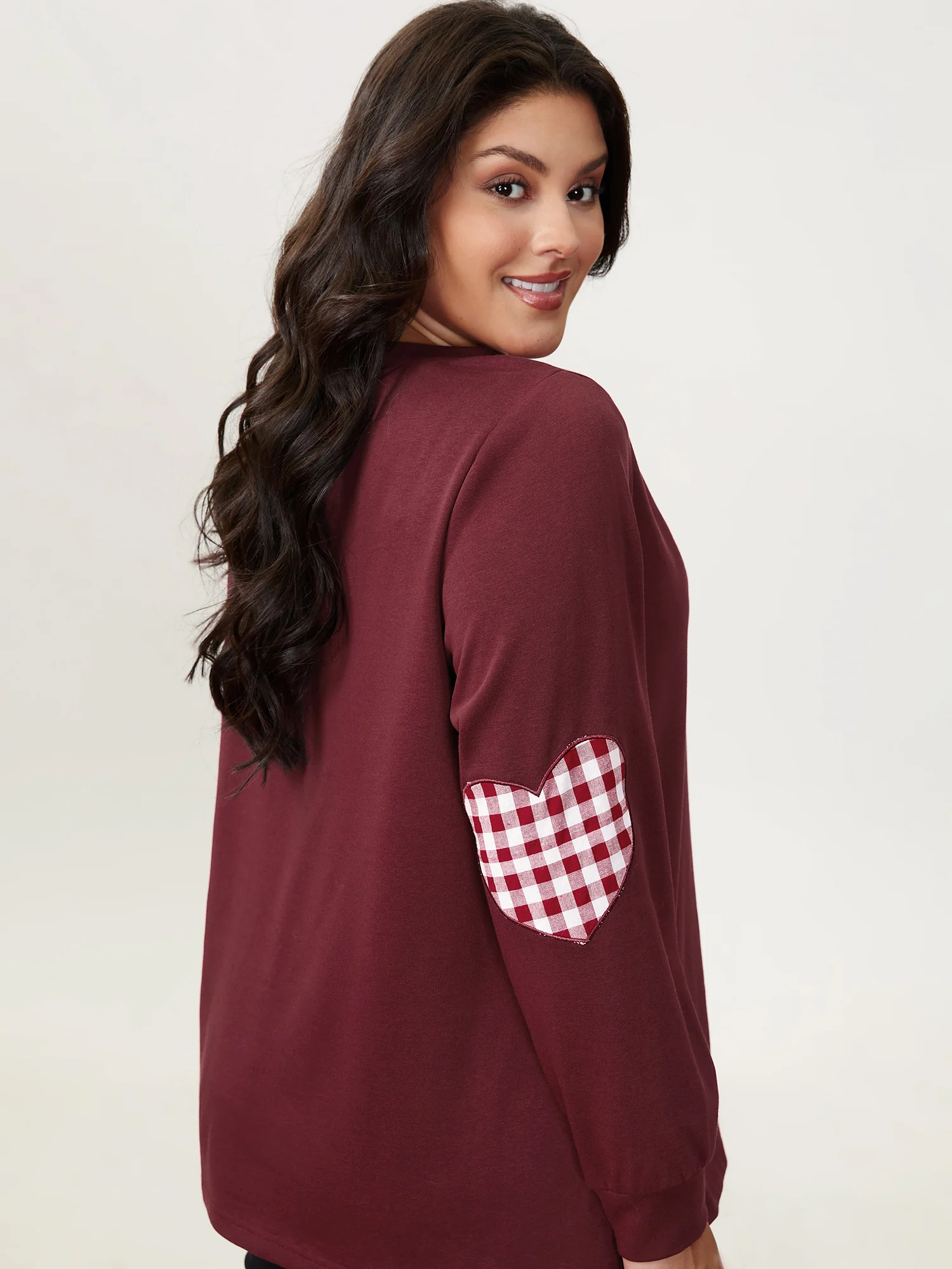 Gingham Heart Patch V-Neck Sweatshirt