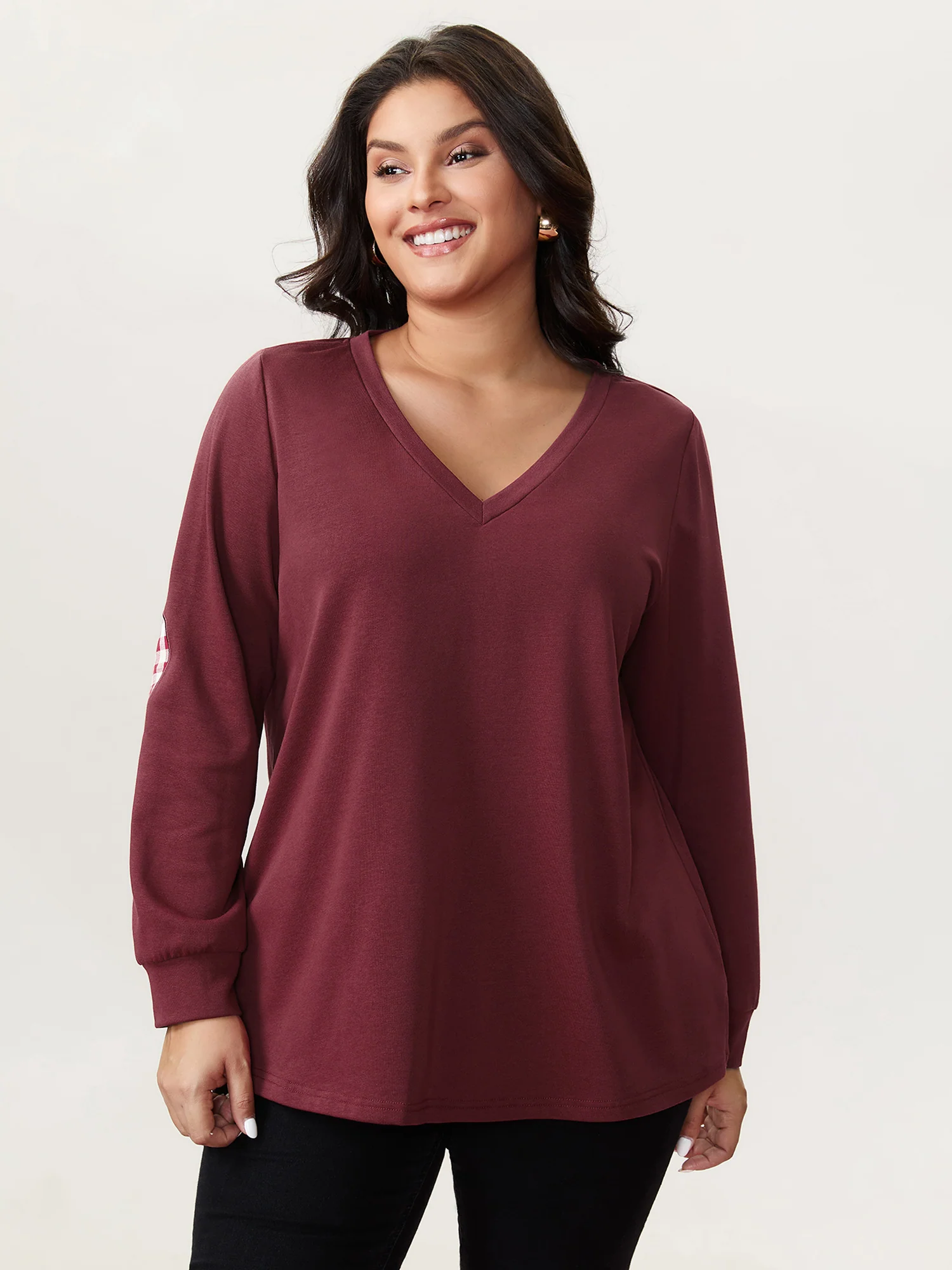 Gingham Heart Patch V-Neck Sweatshirt - Image 3
