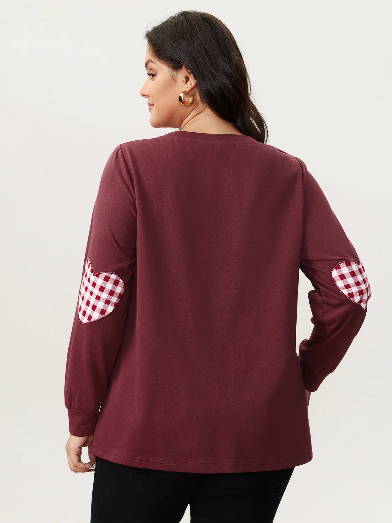 Gingham Heart Patch V-Neck Sweatshirt - Image 4