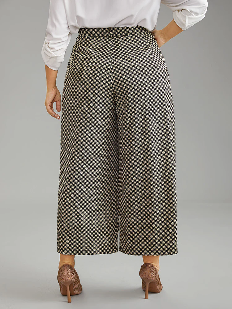Gingham High Rise Elastic Waist Straight Leg Pants - Image 2
