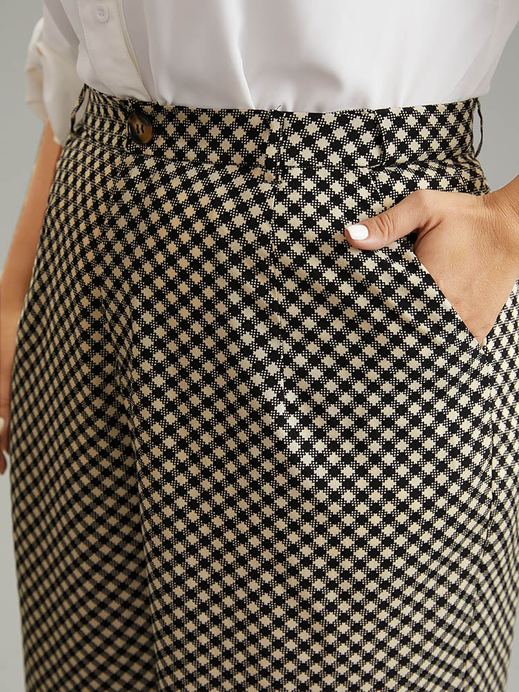 Gingham High Rise Elastic Waist Straight Leg Pants - Image 3