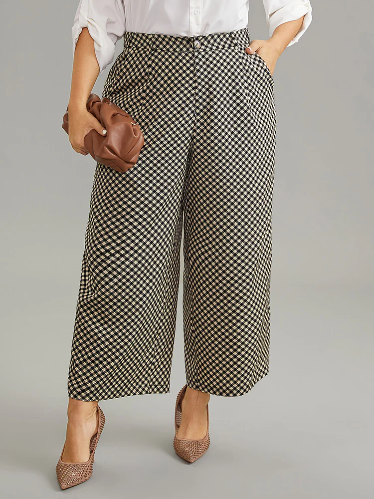 Gingham High Rise Elastic Waist Straight Leg Pants - Image 4
