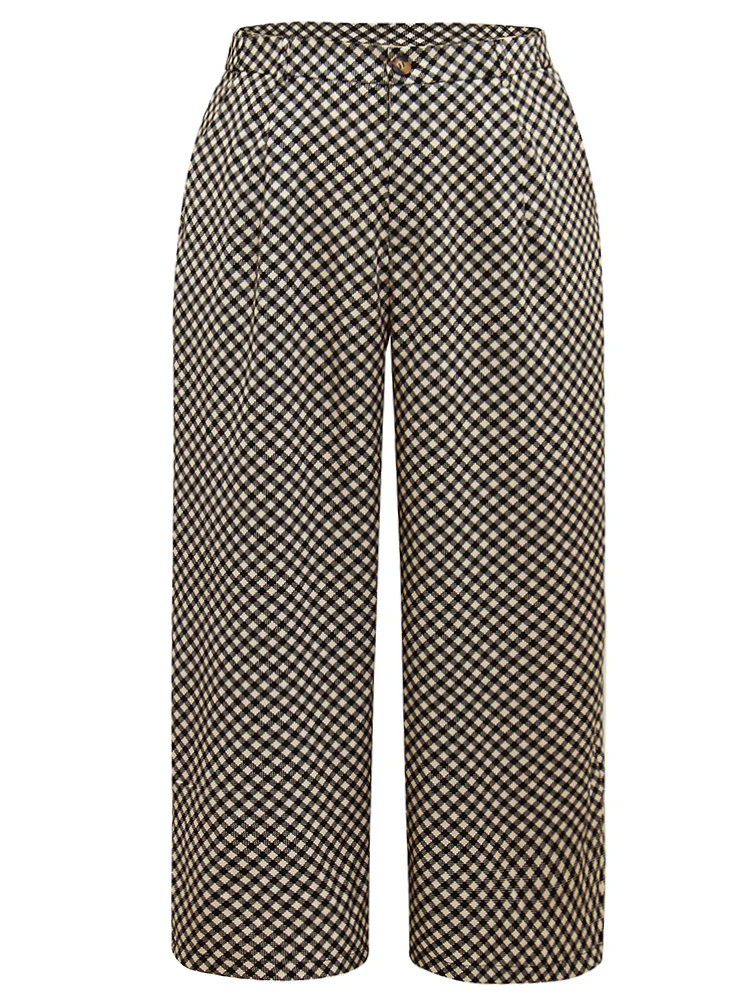 Gingham High Rise Elastic Waist Straight Leg Pants - Image 5