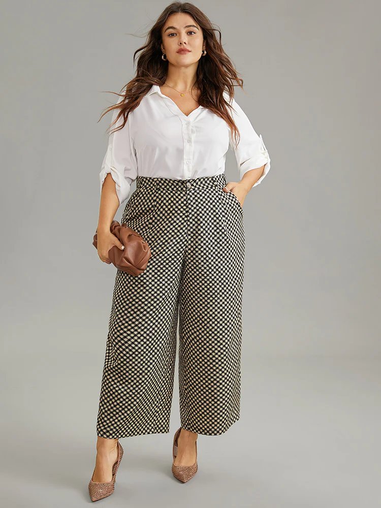 Gingham High Rise Elastic Waist Straight Leg Pants - Image 6