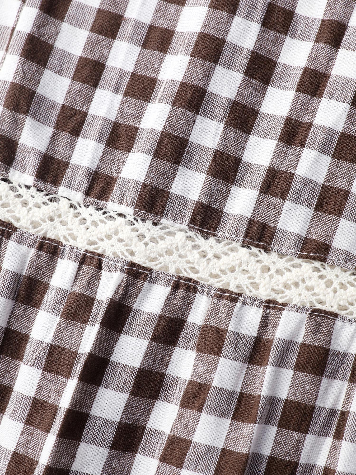Gingham Lace Shirred Tiered Midi Dress - Image 6