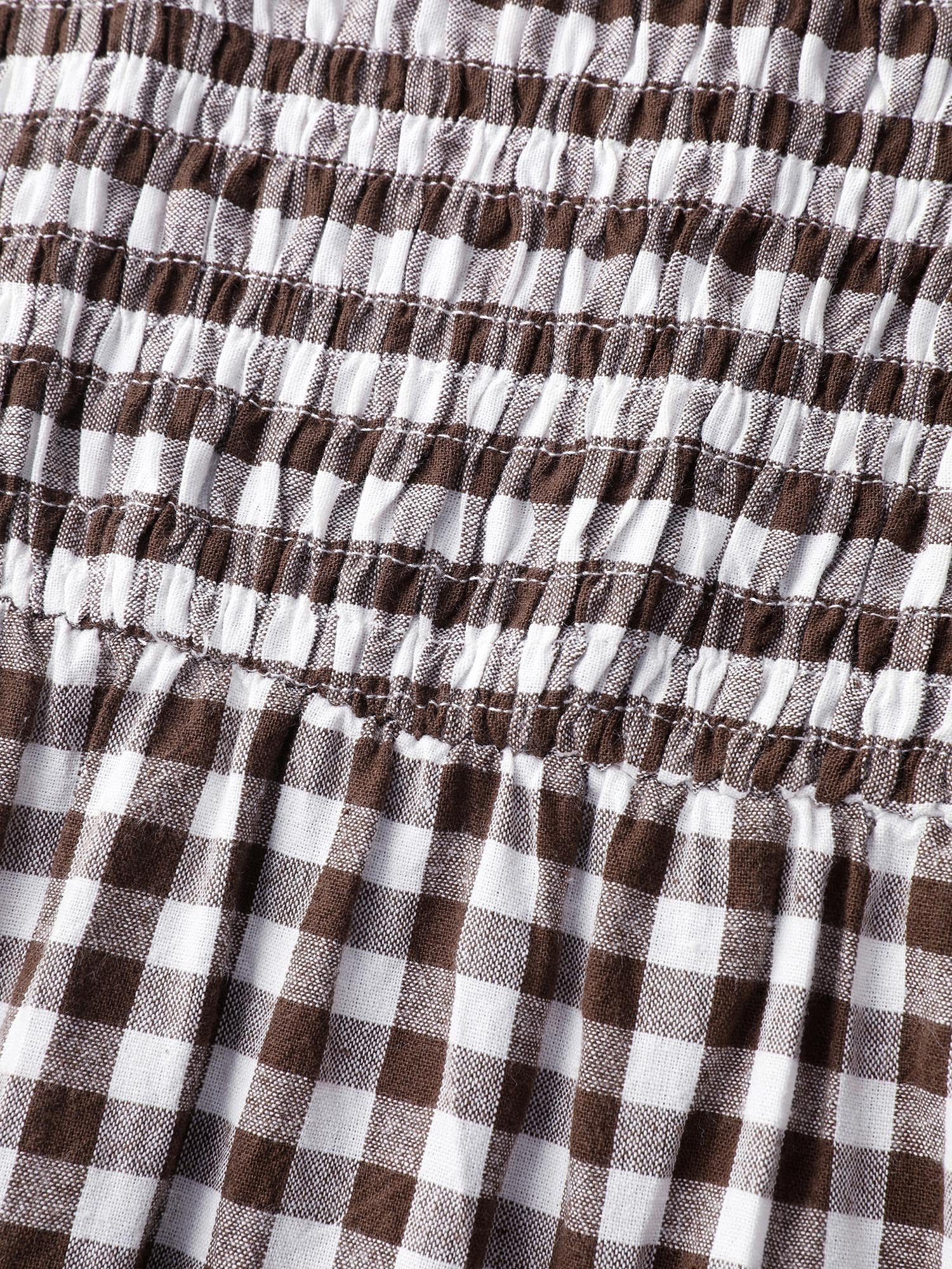 Gingham Lace Shirred Tiered Midi Dress - Image 7