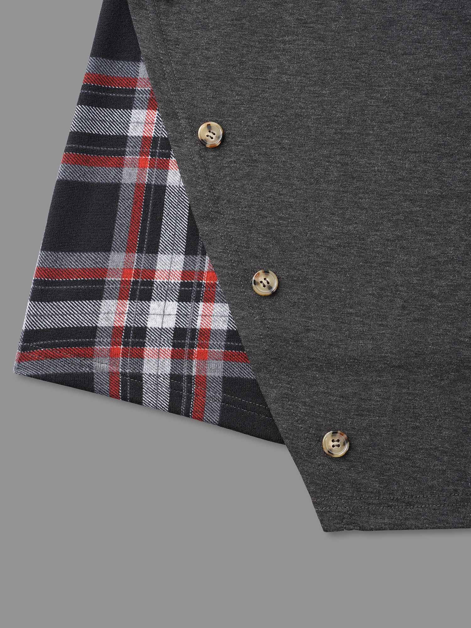 Gingham Patchwork Button Detail T-Shirt - Image 6