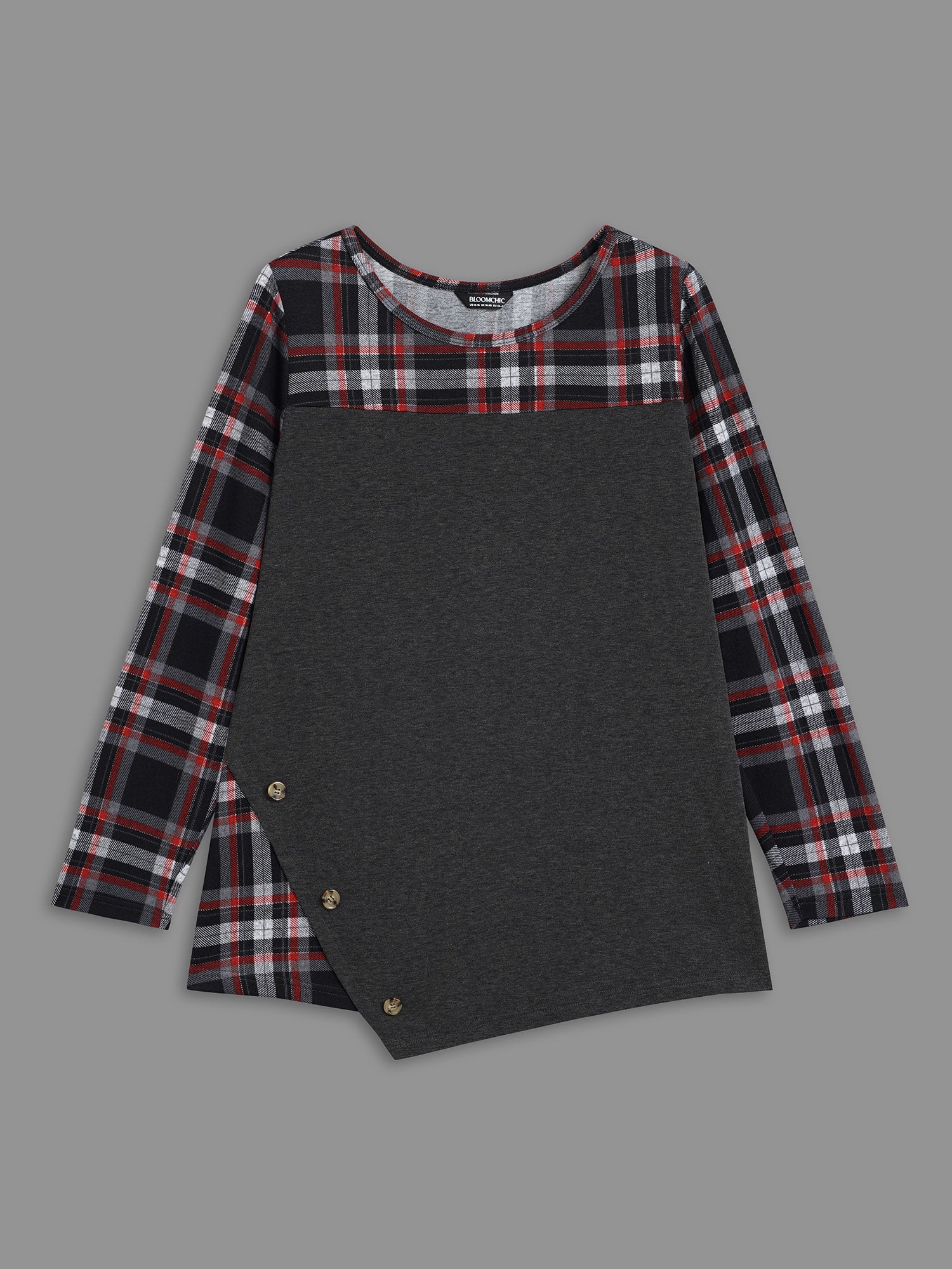 Gingham Patchwork Button Detail T-Shirt - Image 8