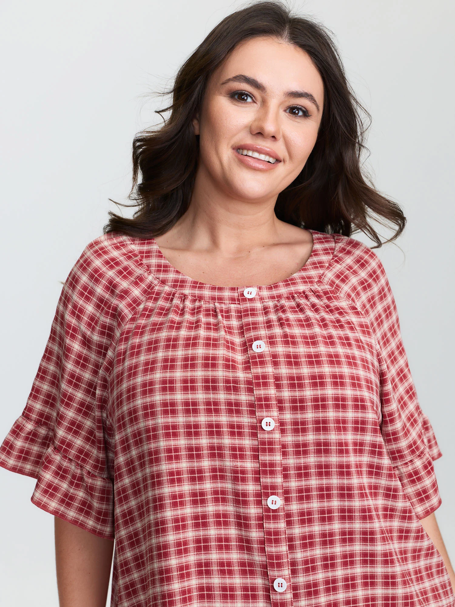 Gingham Pattern Ruffled Hem Co-ord Lounge Set - Image 2
