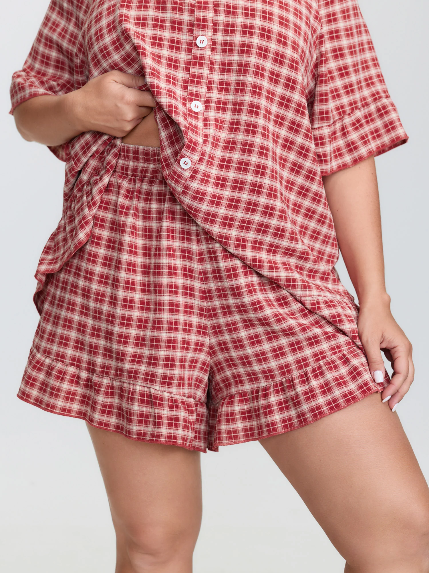 Gingham Pattern Ruffled Hem Co-ord Lounge Set - Image 3