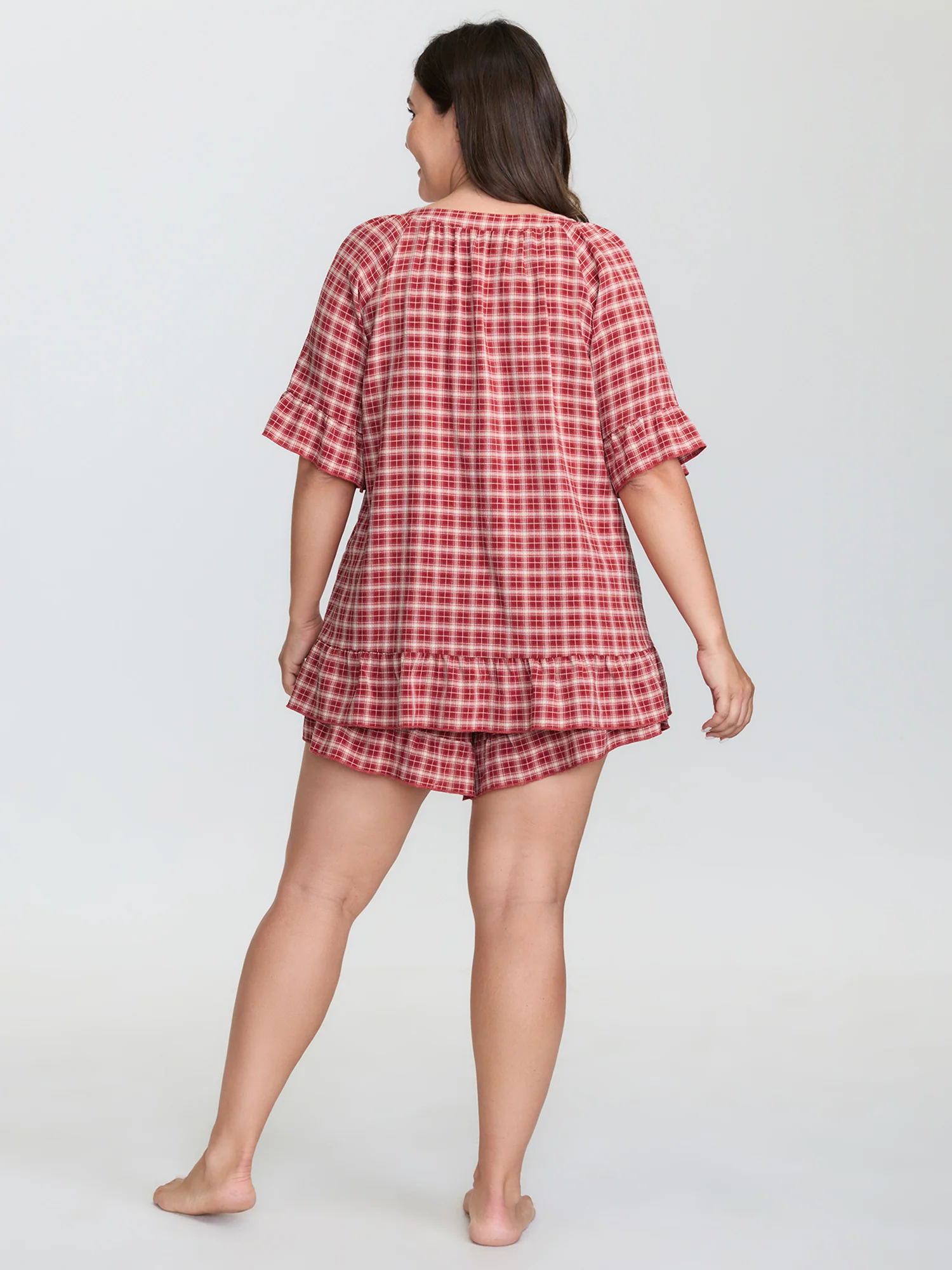 Gingham Pattern Ruffled Hem Co-ord Lounge Set - Image 4
