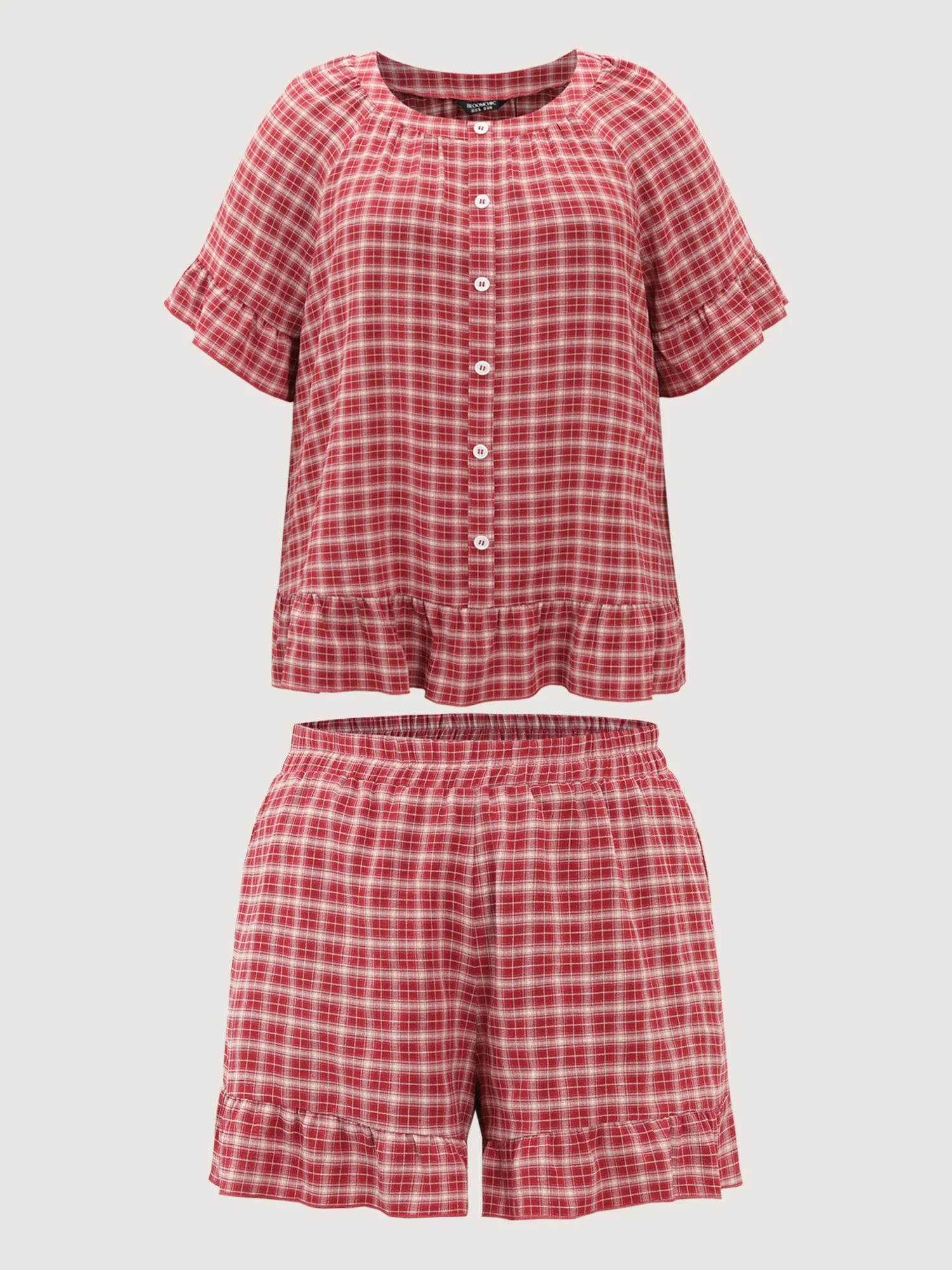 Gingham Pattern Ruffled Hem Co-ord Lounge Set - Image 8