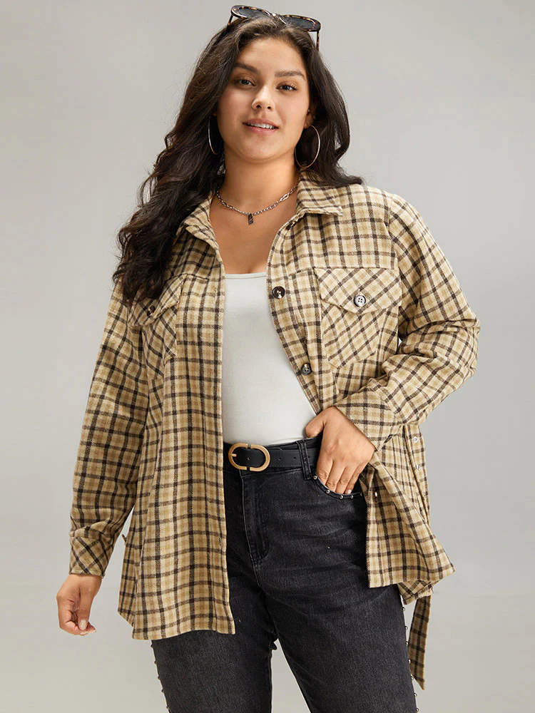 Gingham Pocket Button Through Belted Coat - Image 2