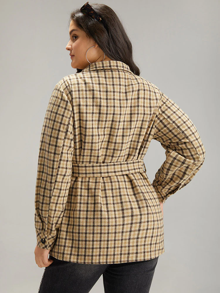 Gingham Pocket Button Through Belted Coat - Image 3