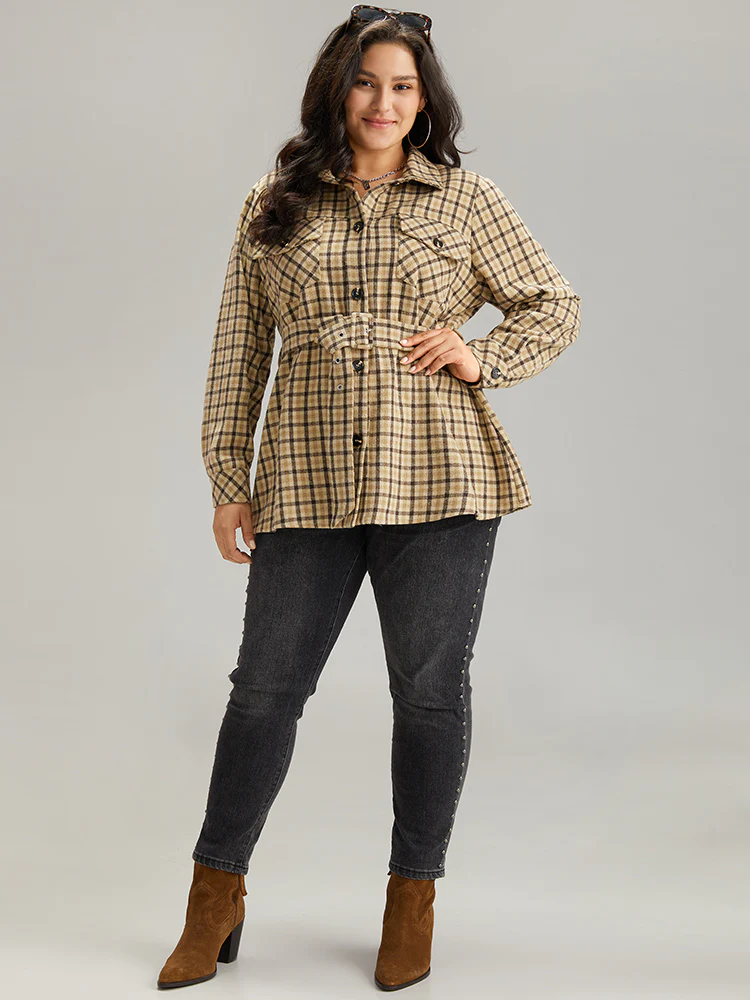 Gingham Pocket Button Through Belted Coat - Image 5