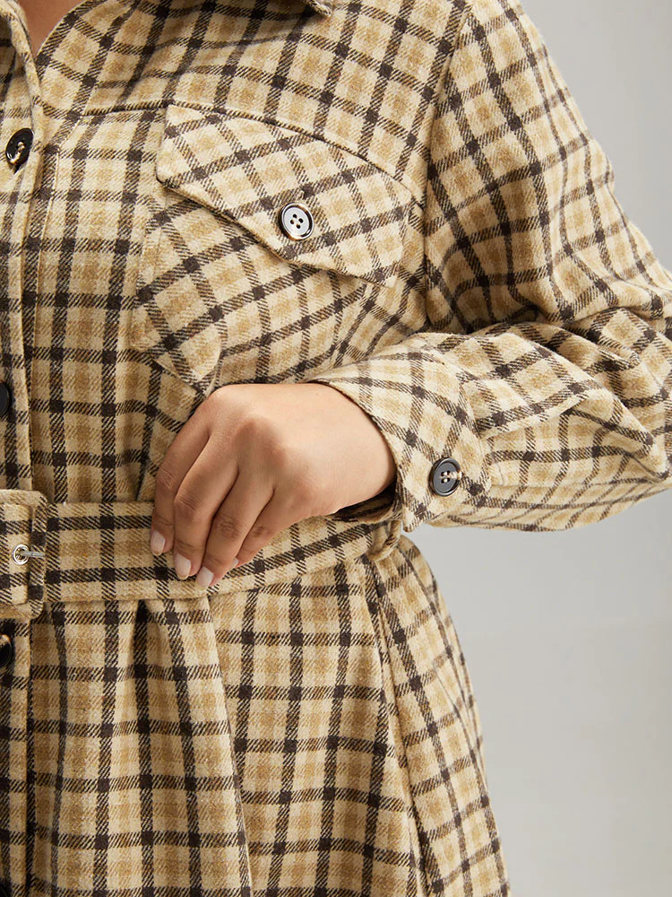 Gingham Pocket Button Through Belted Coat - Image 7