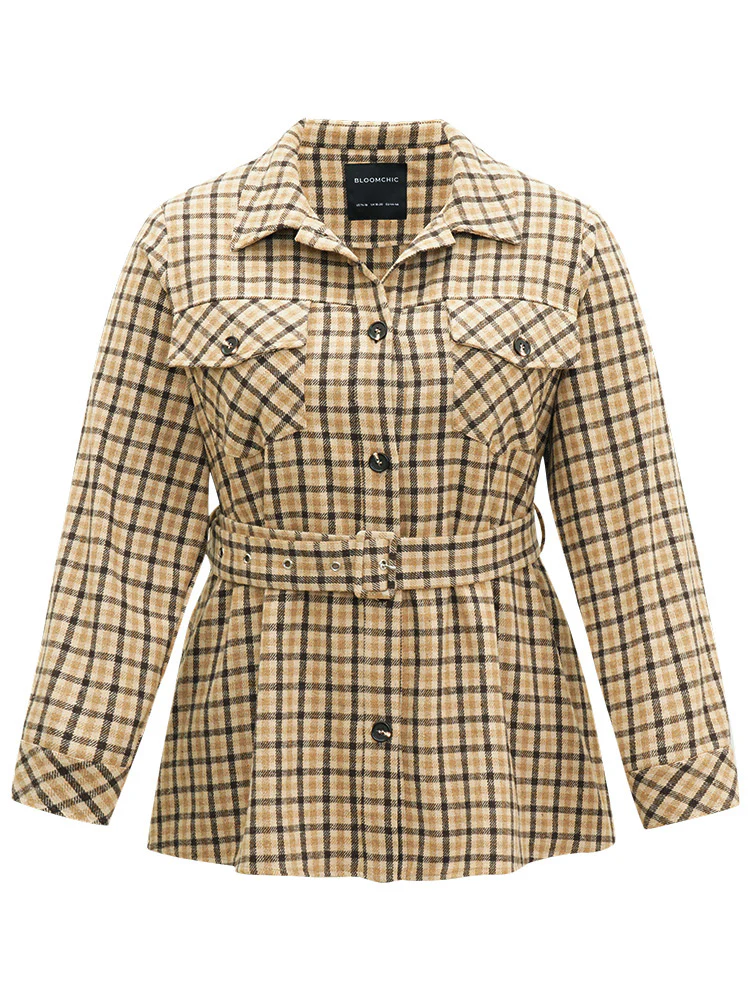Gingham Pocket Button Through Belted Coat - Image 8
