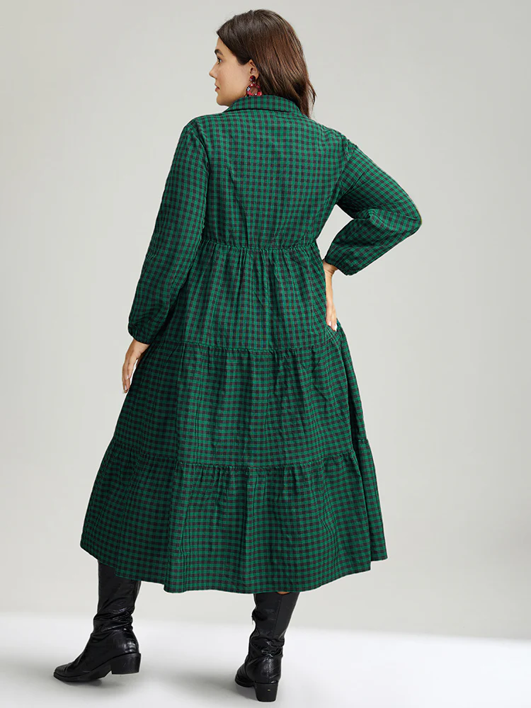 Gingham Pocket Button Up Elastic Waist Dress - Image 3