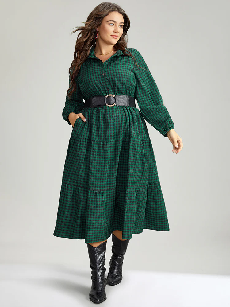 Gingham Pocket Button Up Elastic Waist Dress - Image 4