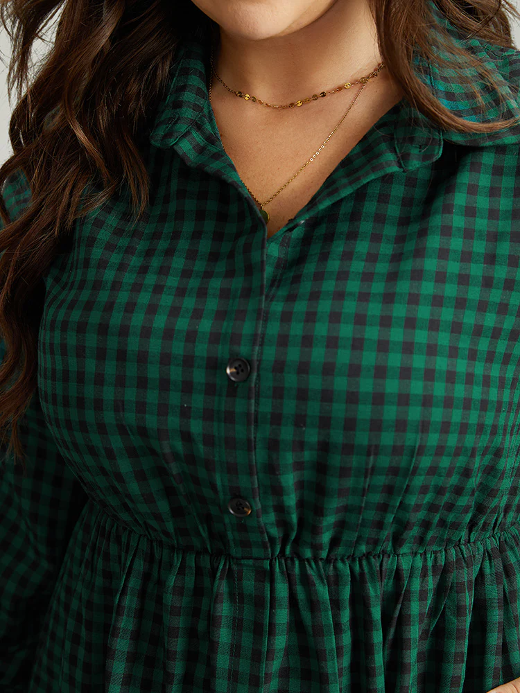 Gingham Pocket Button Up Elastic Waist Dress - Image 5