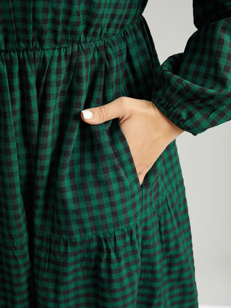 Gingham Pocket Button Up Elastic Waist Dress - Image 6