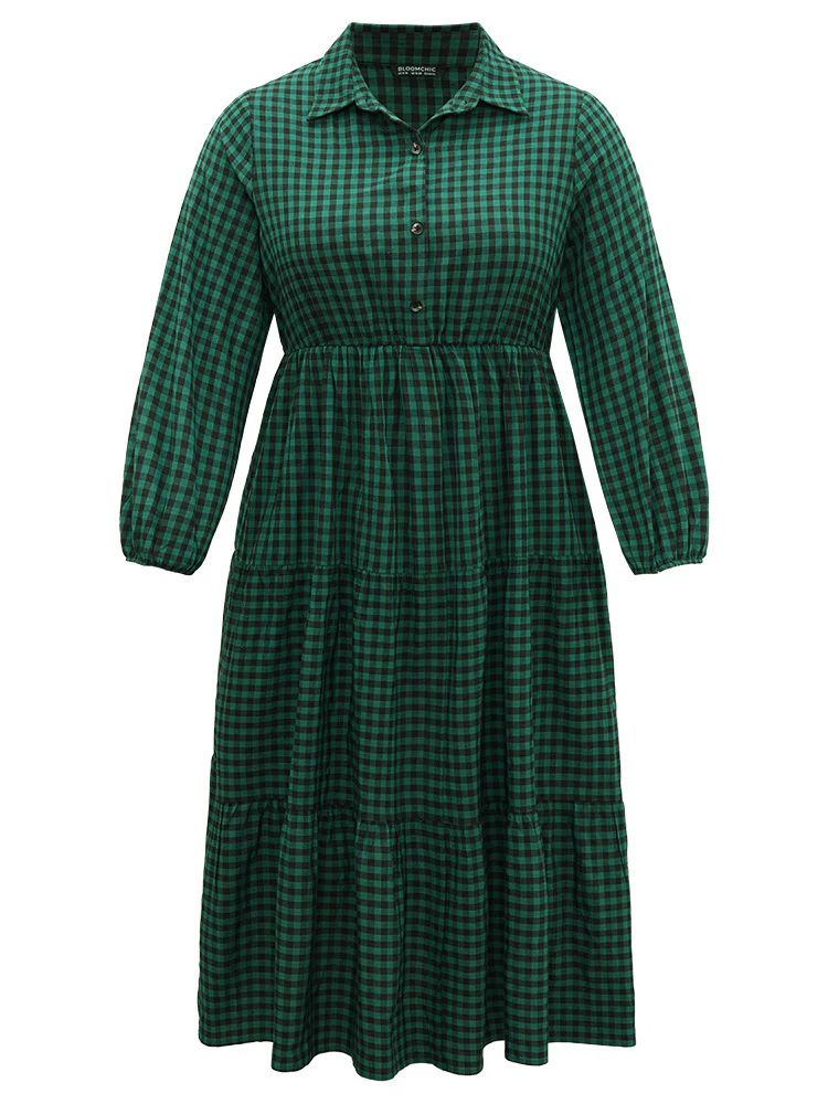 Gingham Pocket Button Up Elastic Waist Dress - Image 7