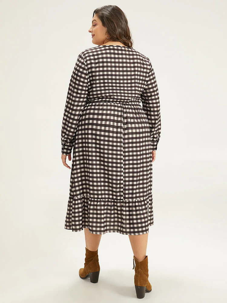 Gingham Pocket Elastic Waist Ruffle Hem Dress - Image 4