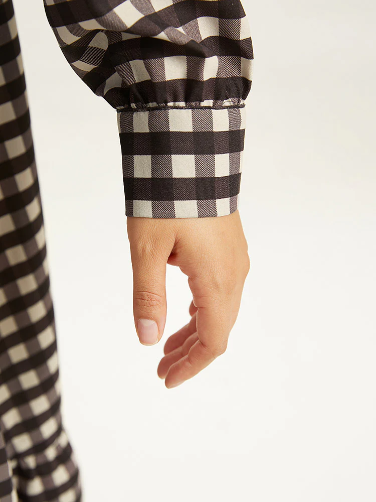 Gingham Pocket Elastic Waist Ruffle Hem Dress - Image 5