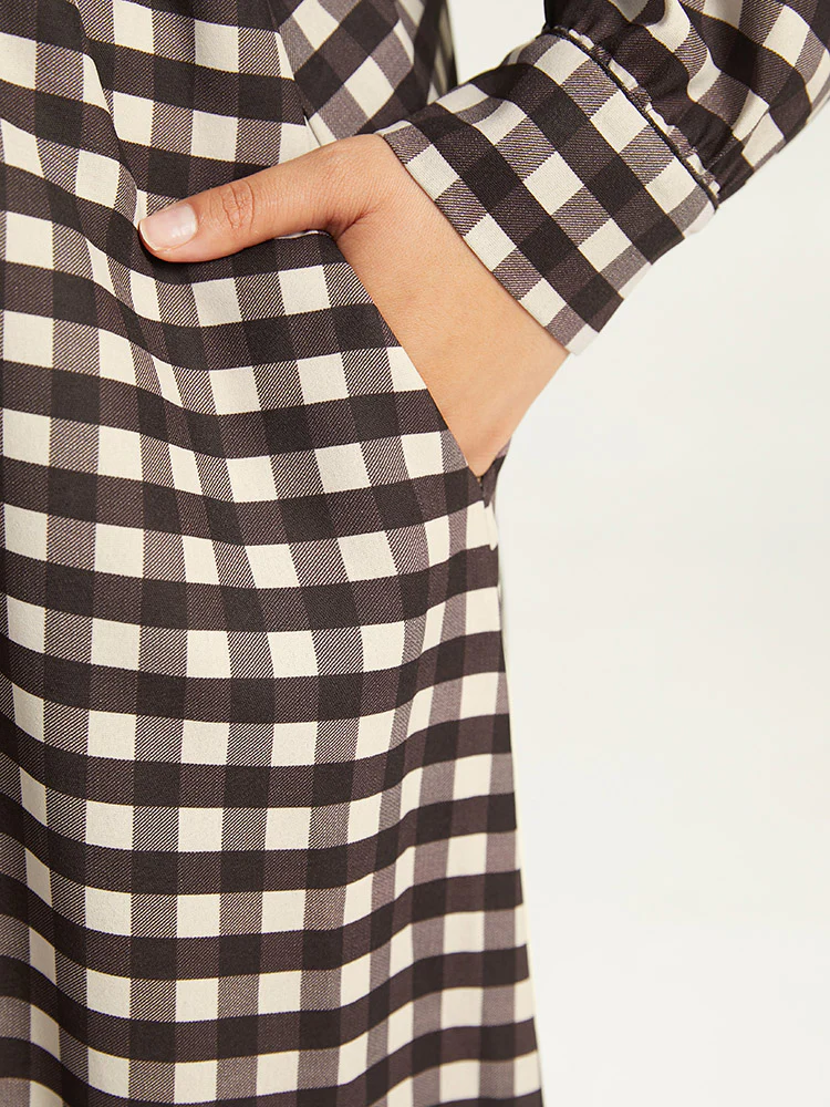 Gingham Pocket Elastic Waist Ruffle Hem Dress - Image 7