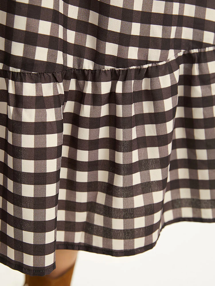 Gingham Pocket Elastic Waist Ruffle Hem Dress - Image 8