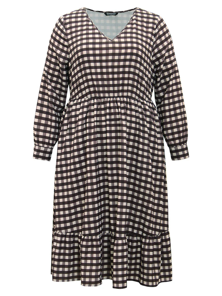 Gingham Pocket Elastic Waist Ruffle Hem Dress - Image 9