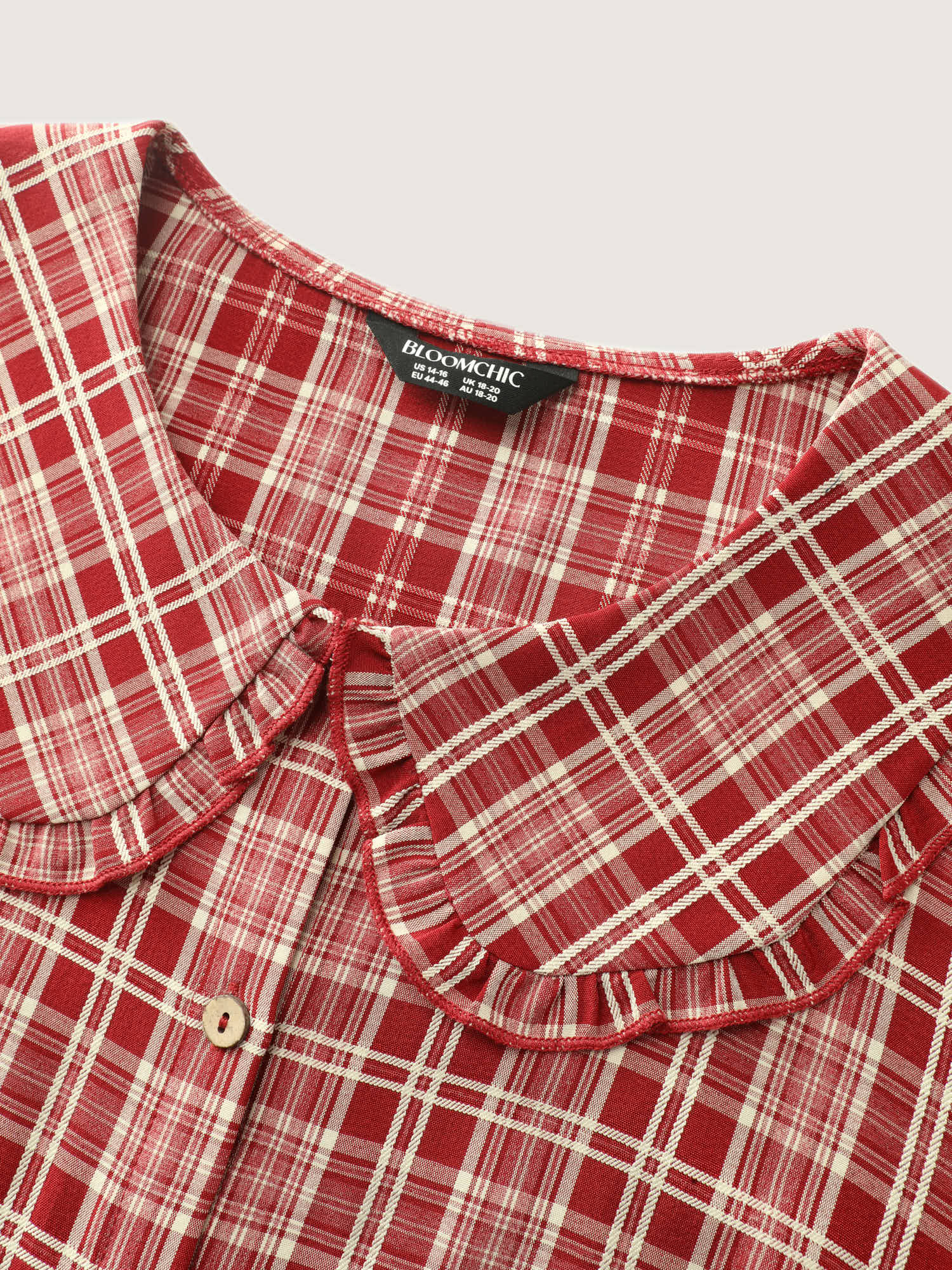 Gingham Print Babydoll Collar Button-Front Shirt - Image 5