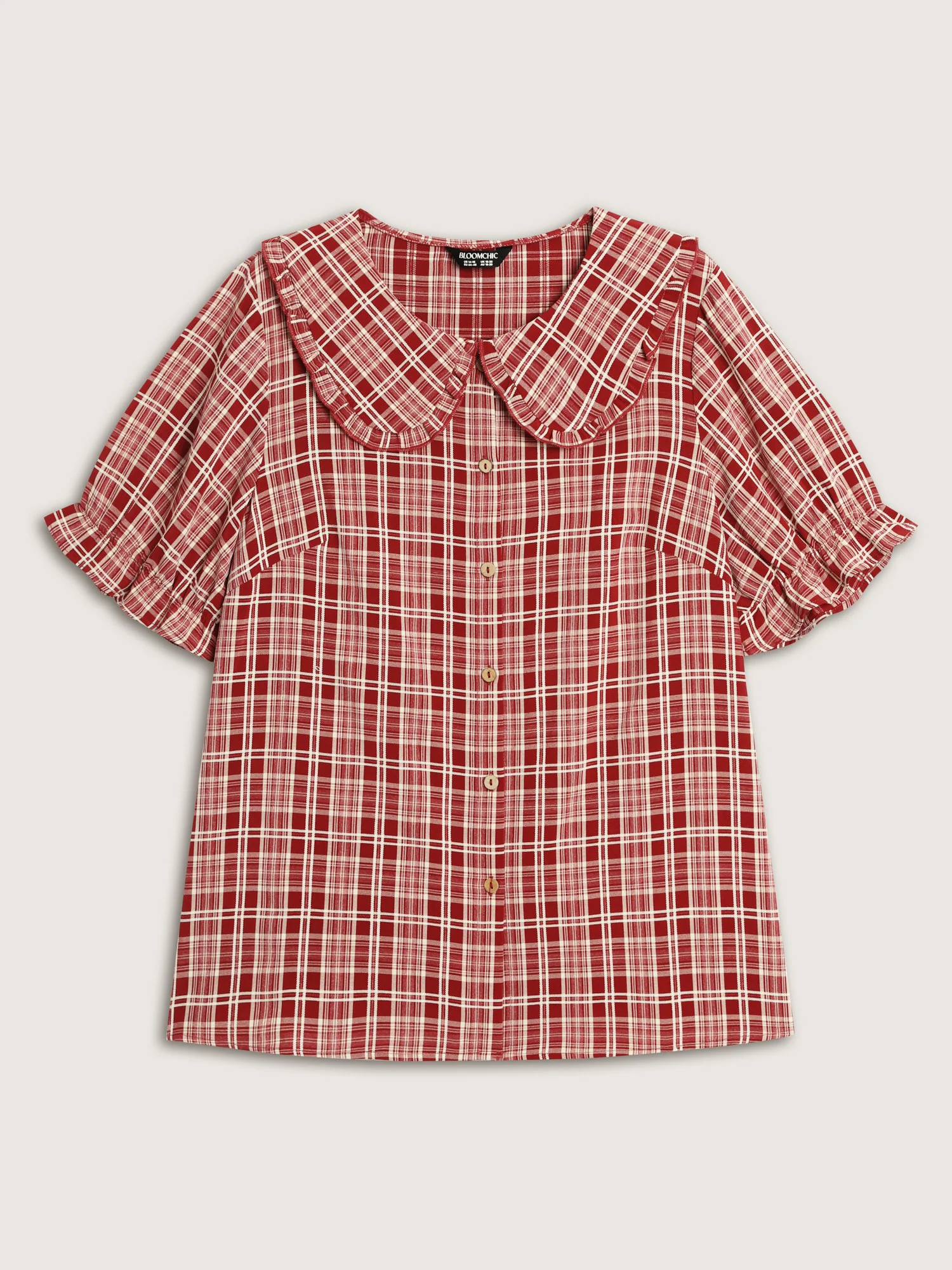 Gingham Print Babydoll Collar Button-Front Shirt - Image 7