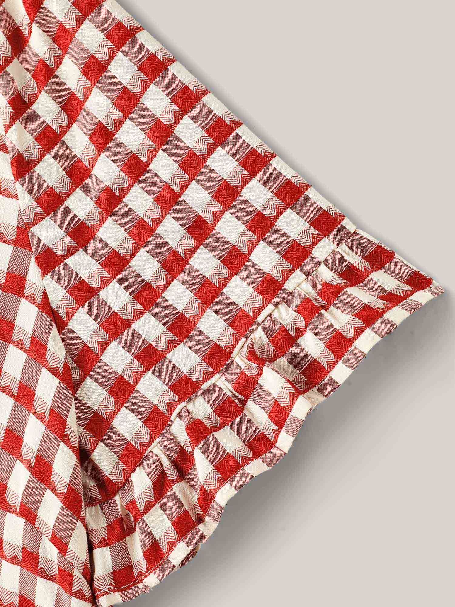 Gingham Print Button Back Blouse - Image 10