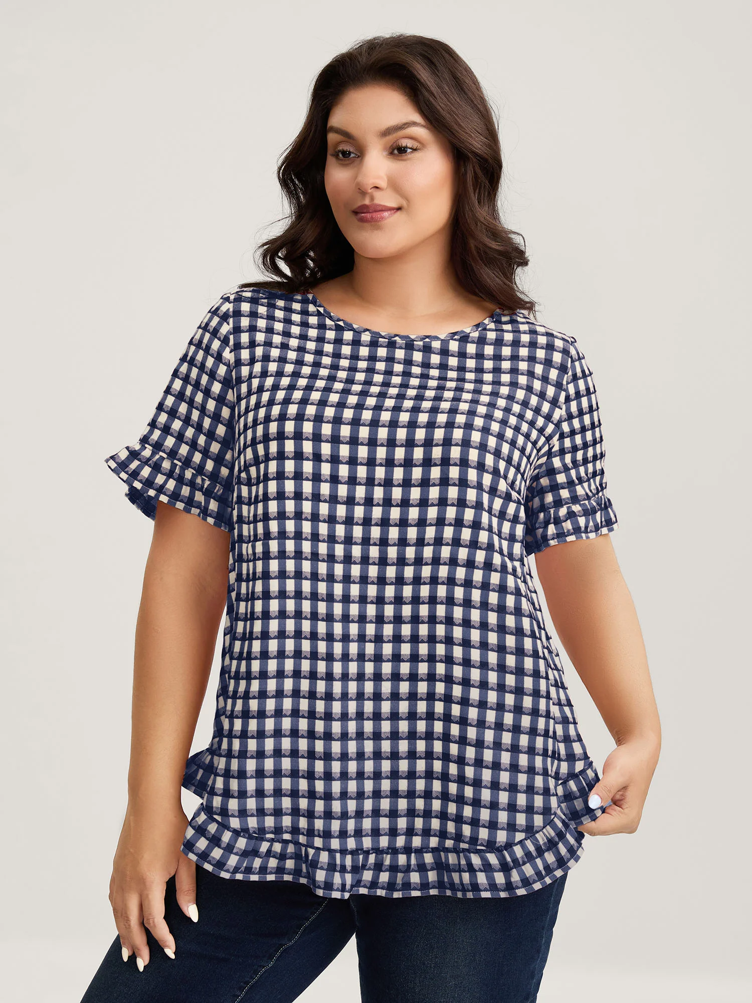 Gingham Print Button Back Blouse - Image 13