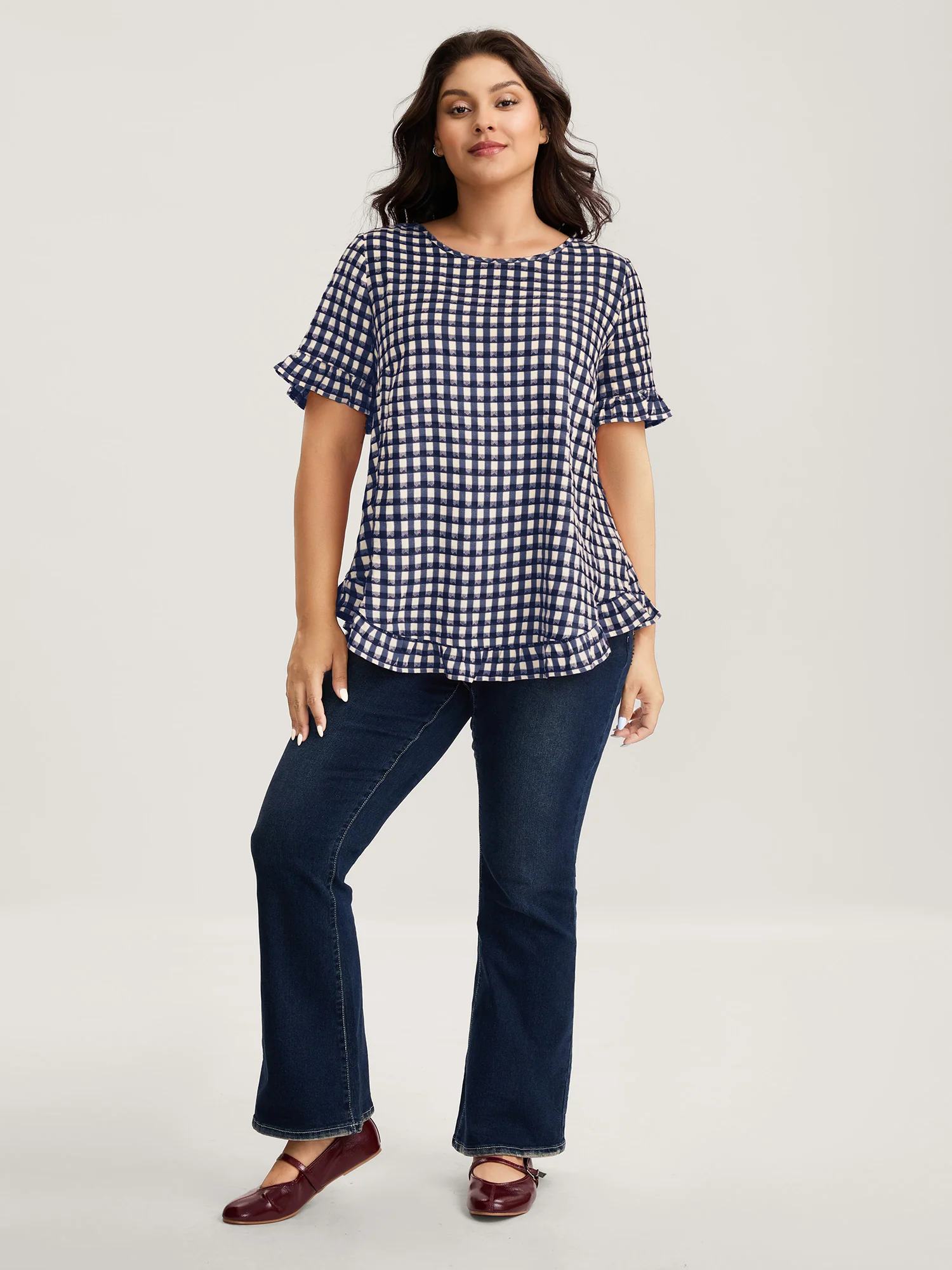 Gingham Print Button Back Blouse - Image 14