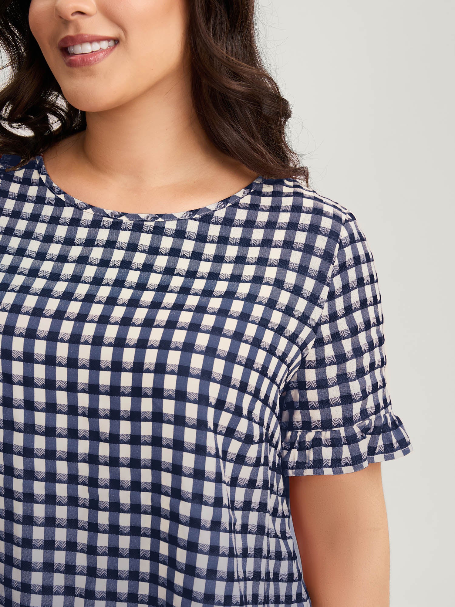 Gingham Print Button Back Blouse - Image 15