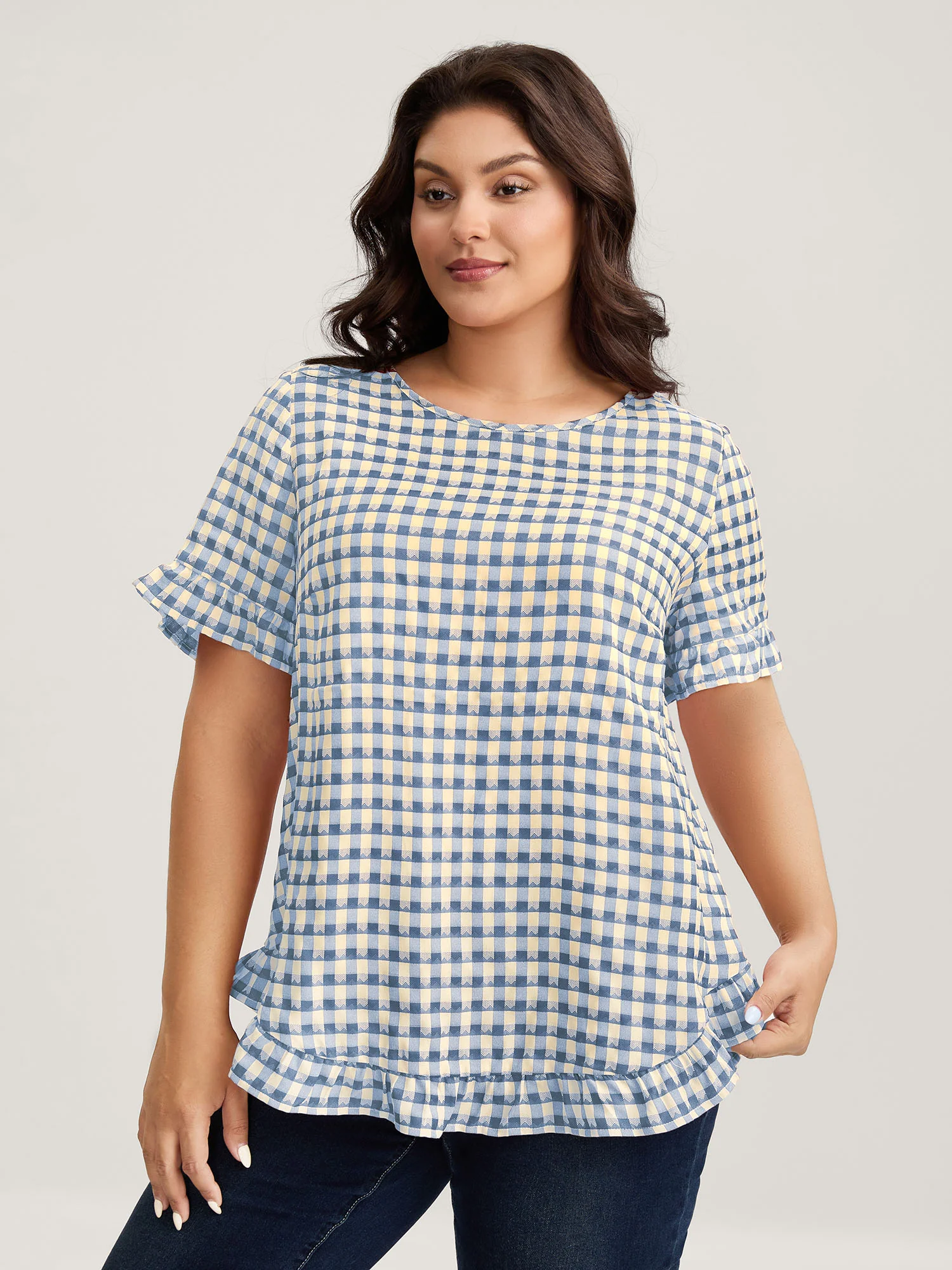 Gingham Print Button Back Blouse - Image 17