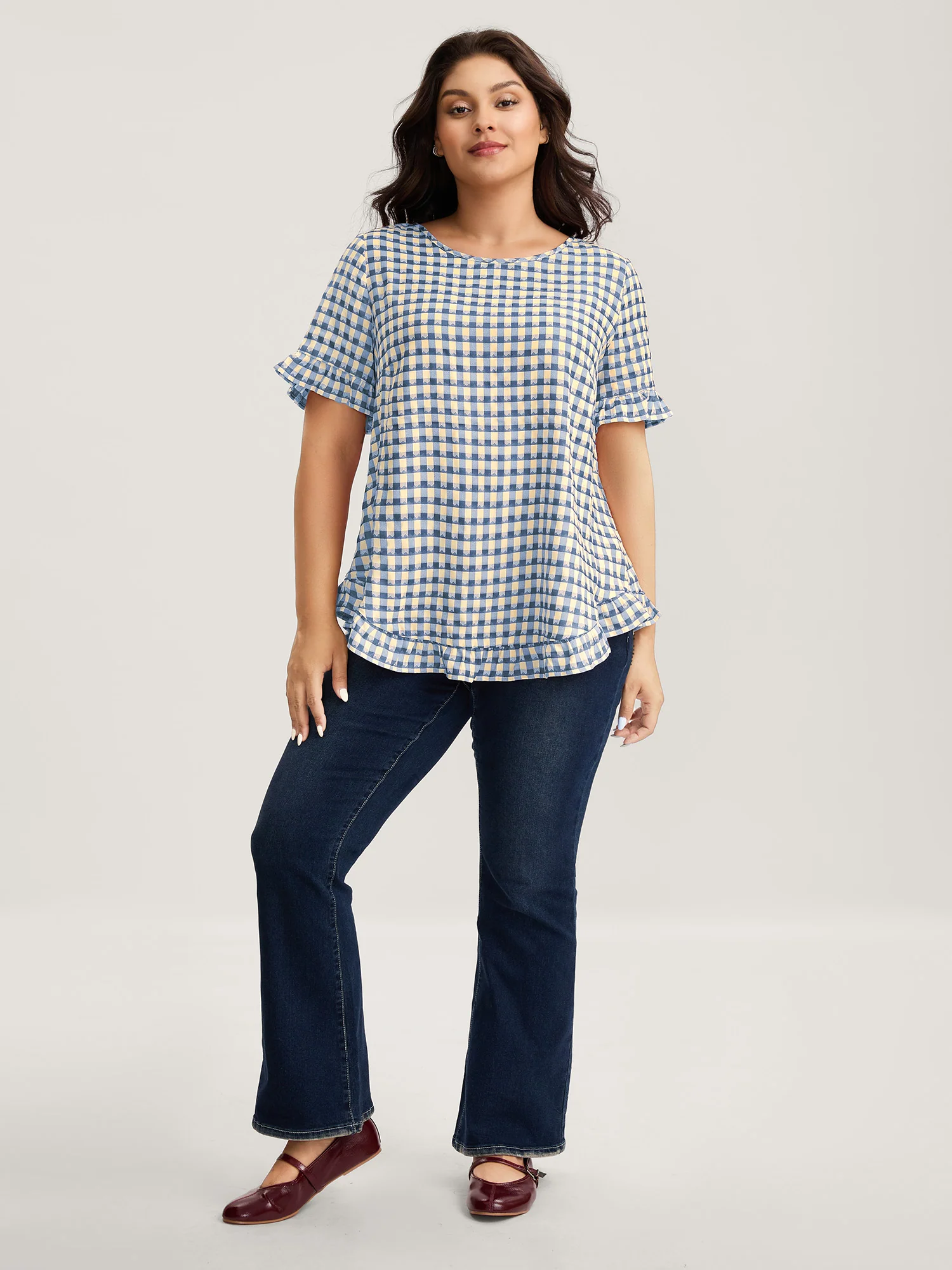 Gingham Print Button Back Blouse - Image 18