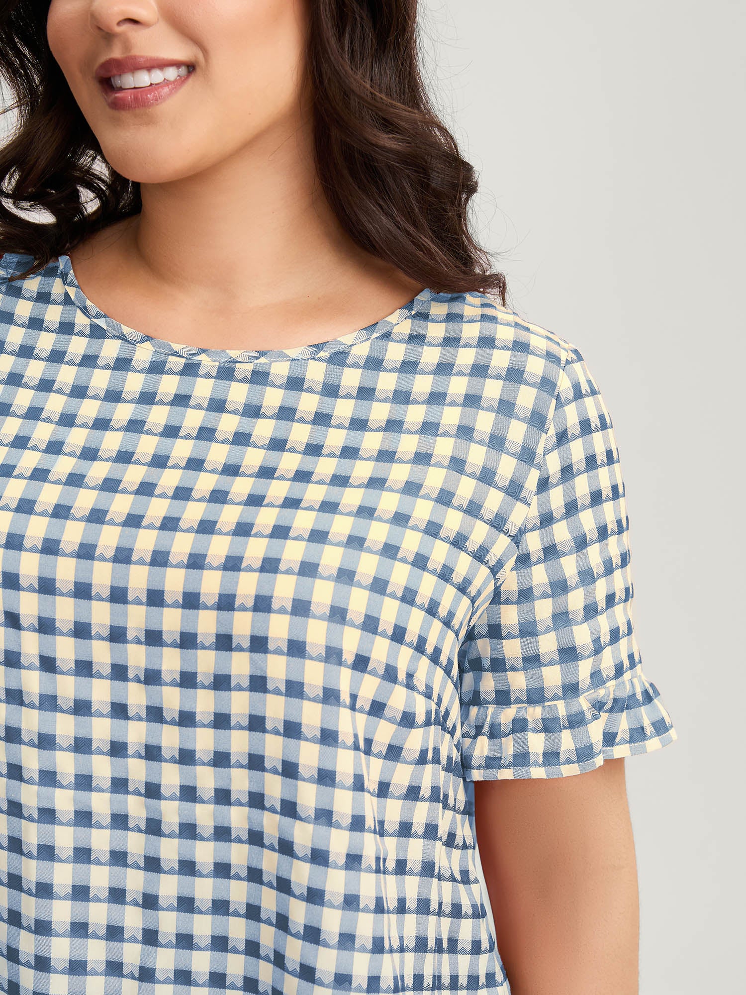 Gingham Print Button Back Blouse - Image 19