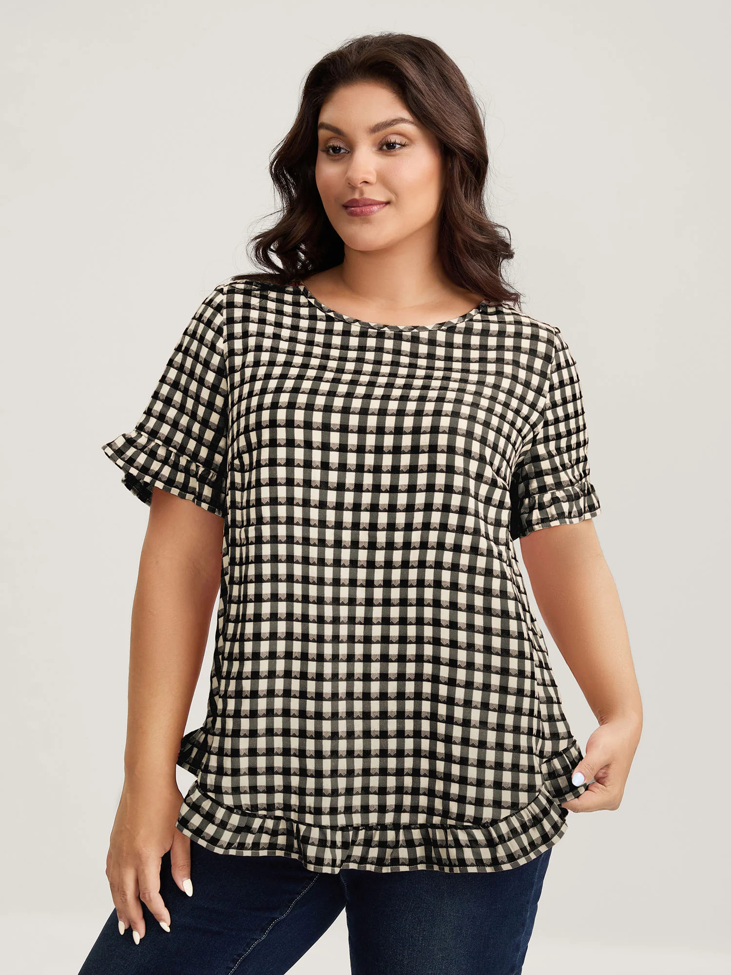 Gingham Print Button Back Blouse - Image 2