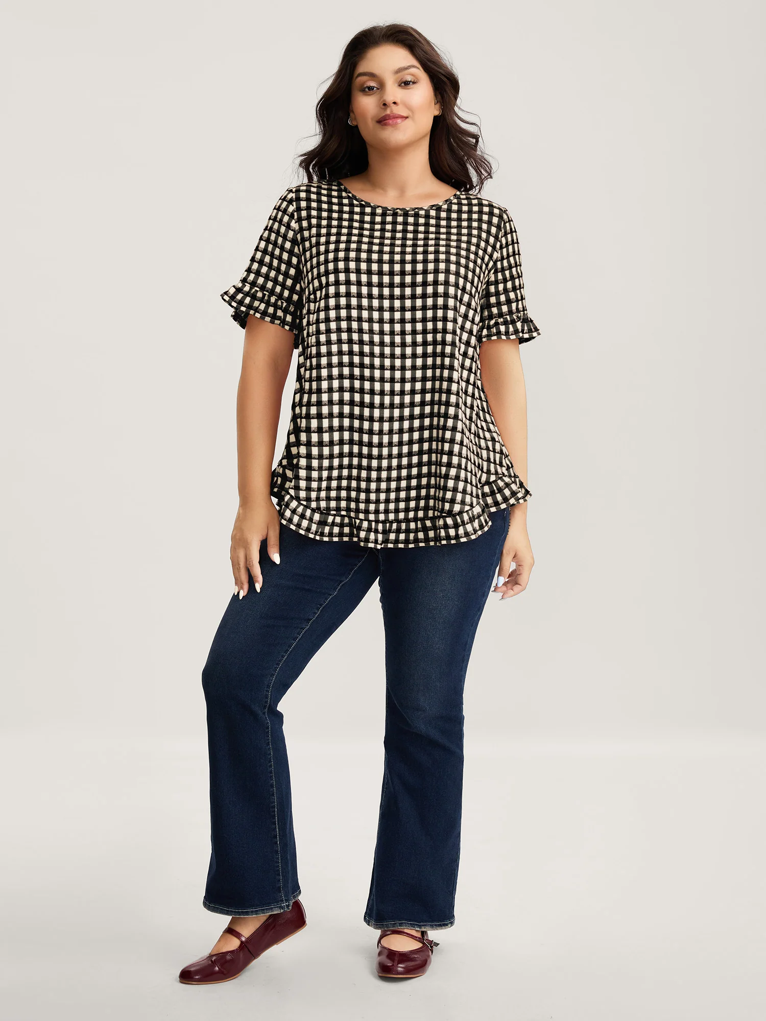 Gingham Print Button Back Blouse - Image 3