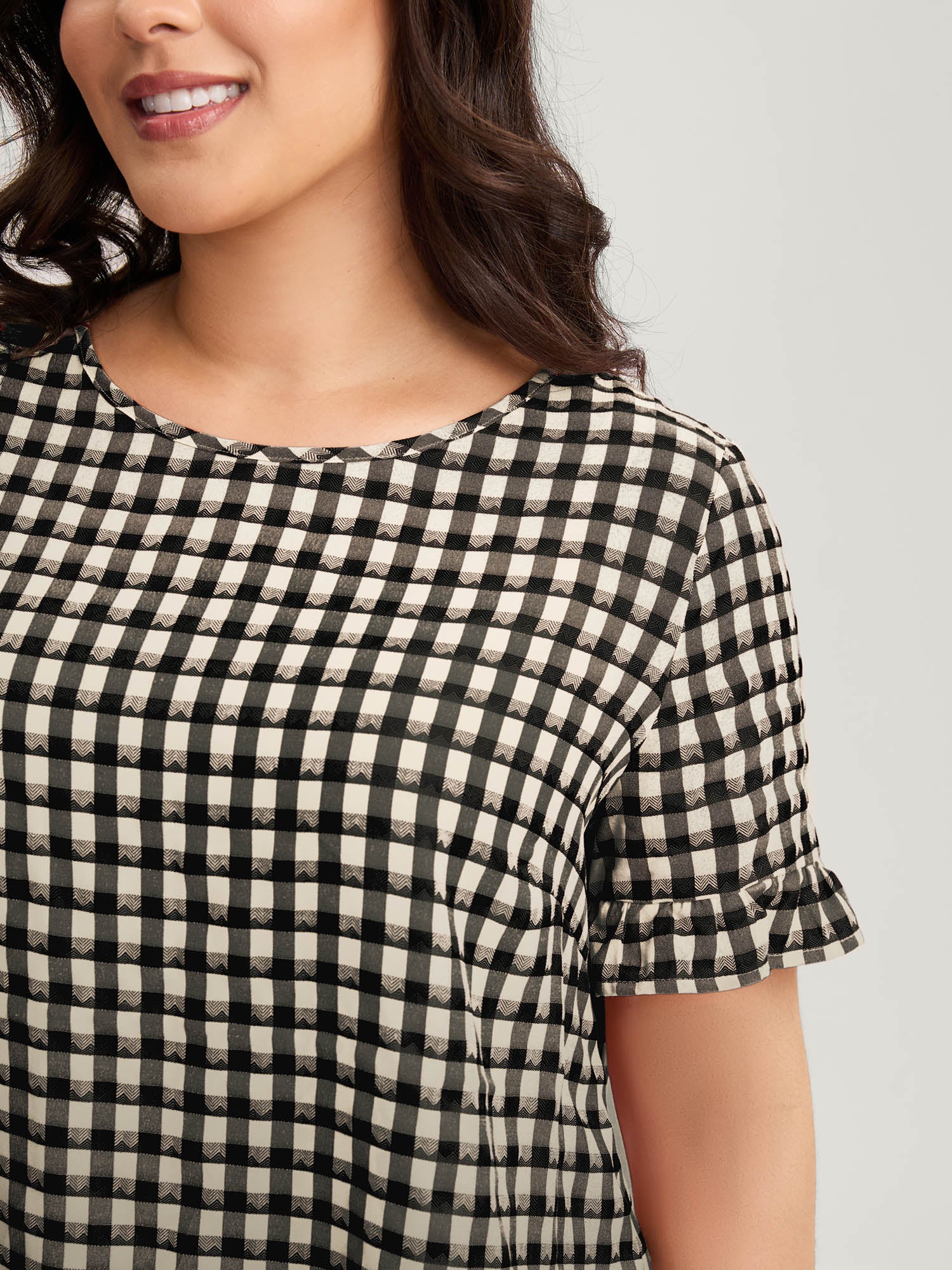 Gingham Print Button Back Blouse - Image 4