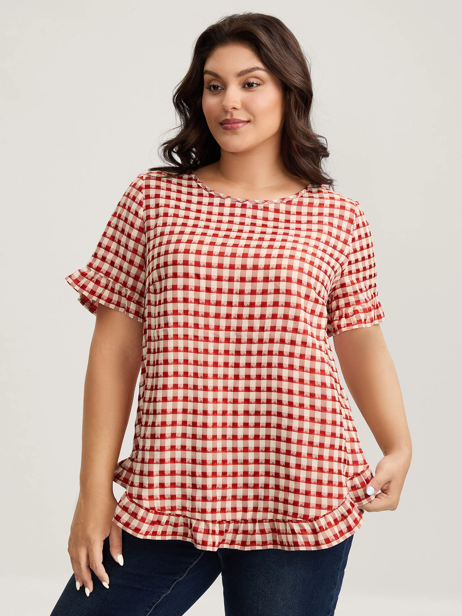 Gingham Print Button Back Blouse - Image 6