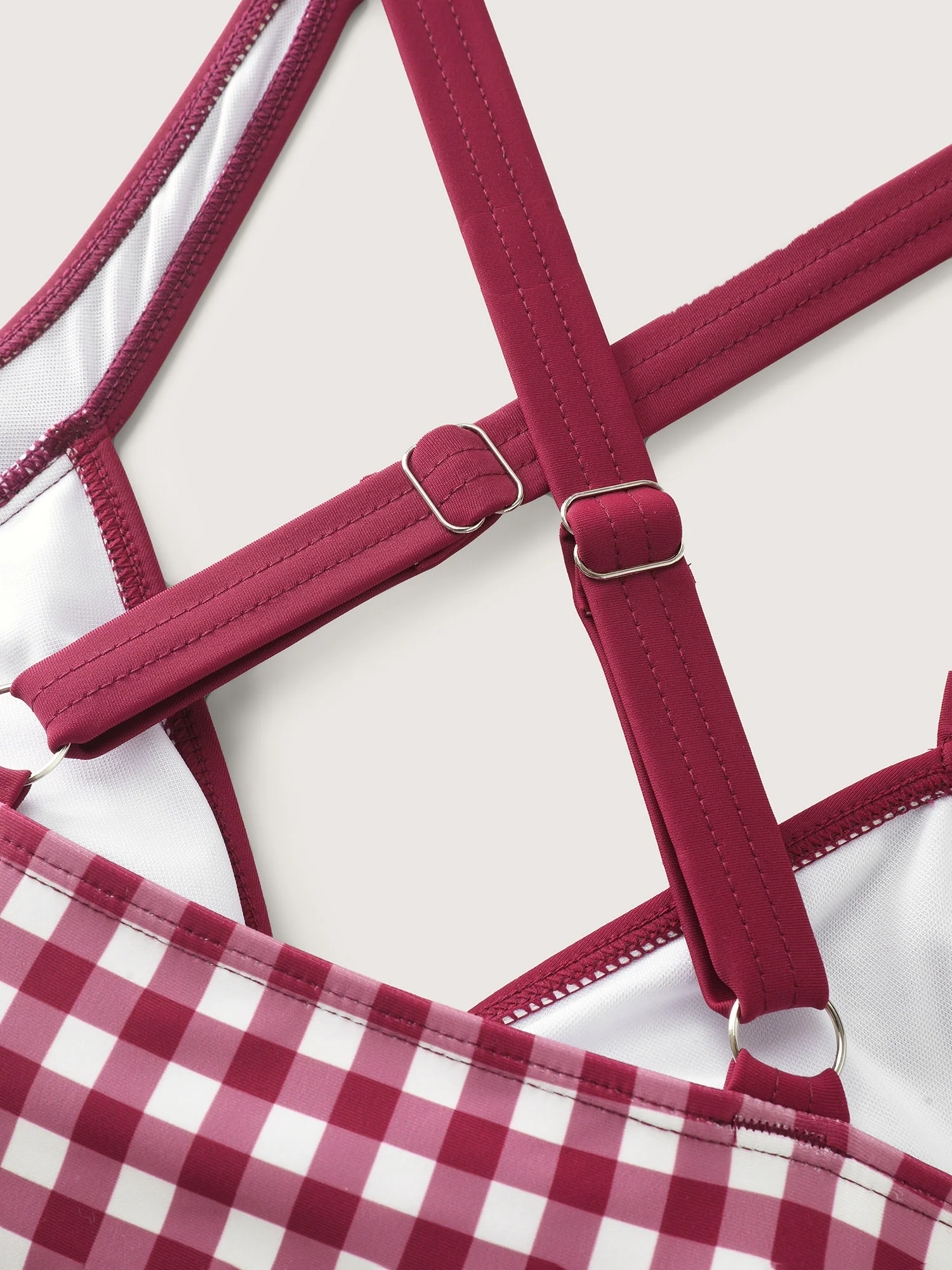 Gingham Print Color Contrast Swim Dress - Image 11