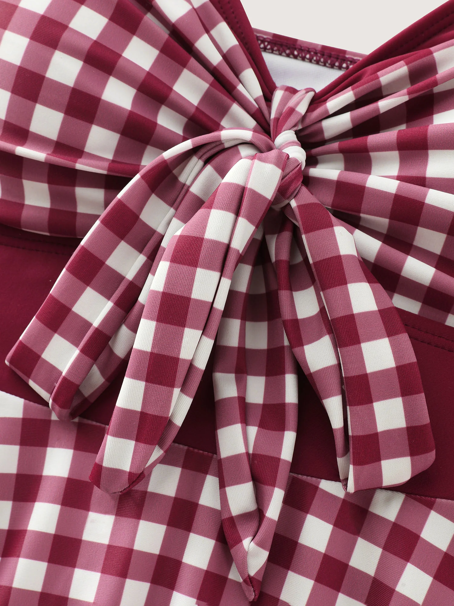 Gingham Print Color Contrast Swim Dress - Image 12