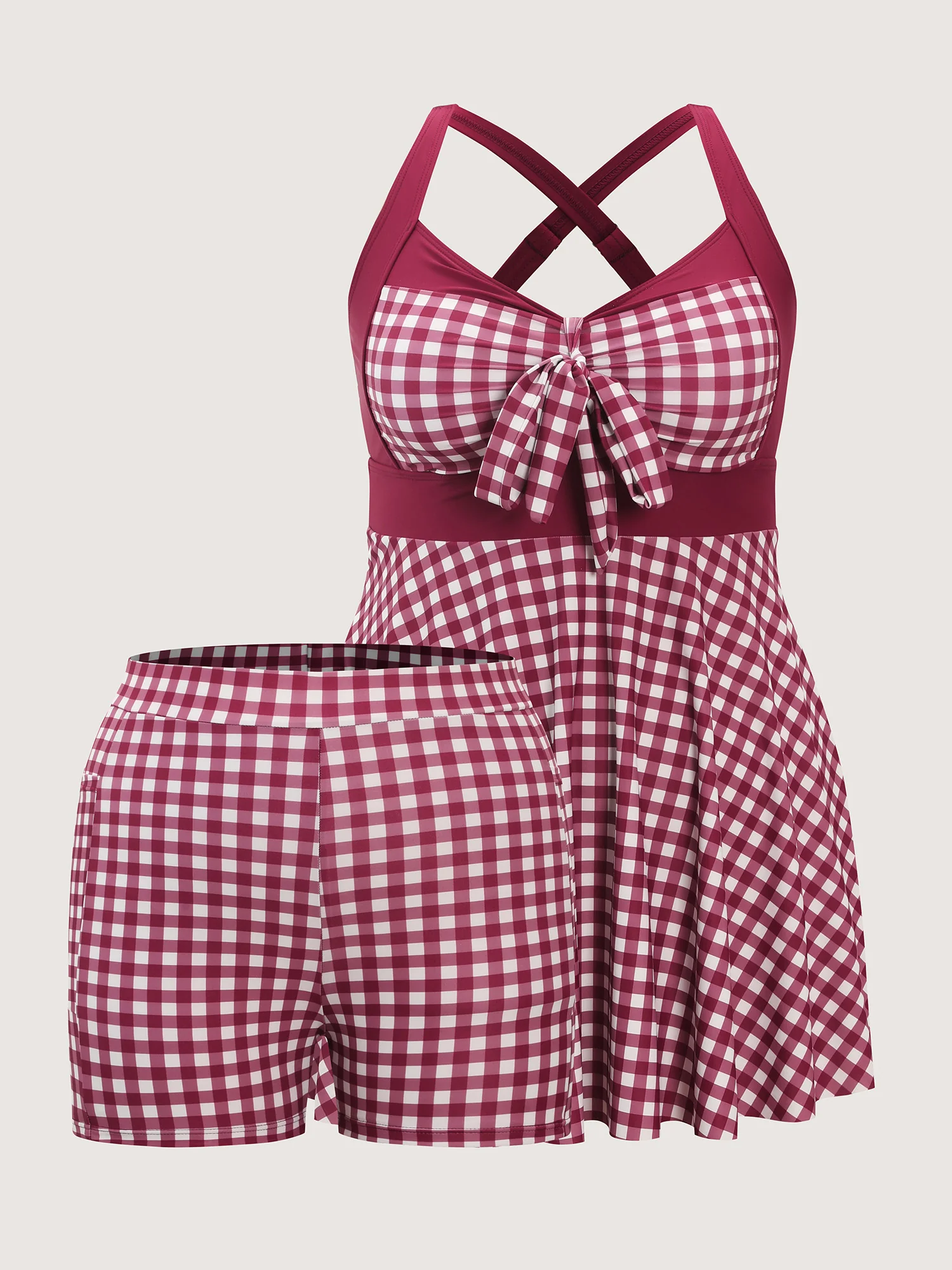 Gingham Print Color Contrast Swim Dress - Image 6