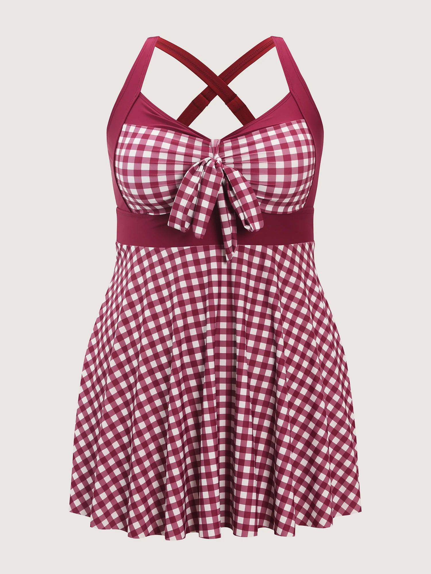 Gingham Print Color Contrast Swim Dress - Image 7
