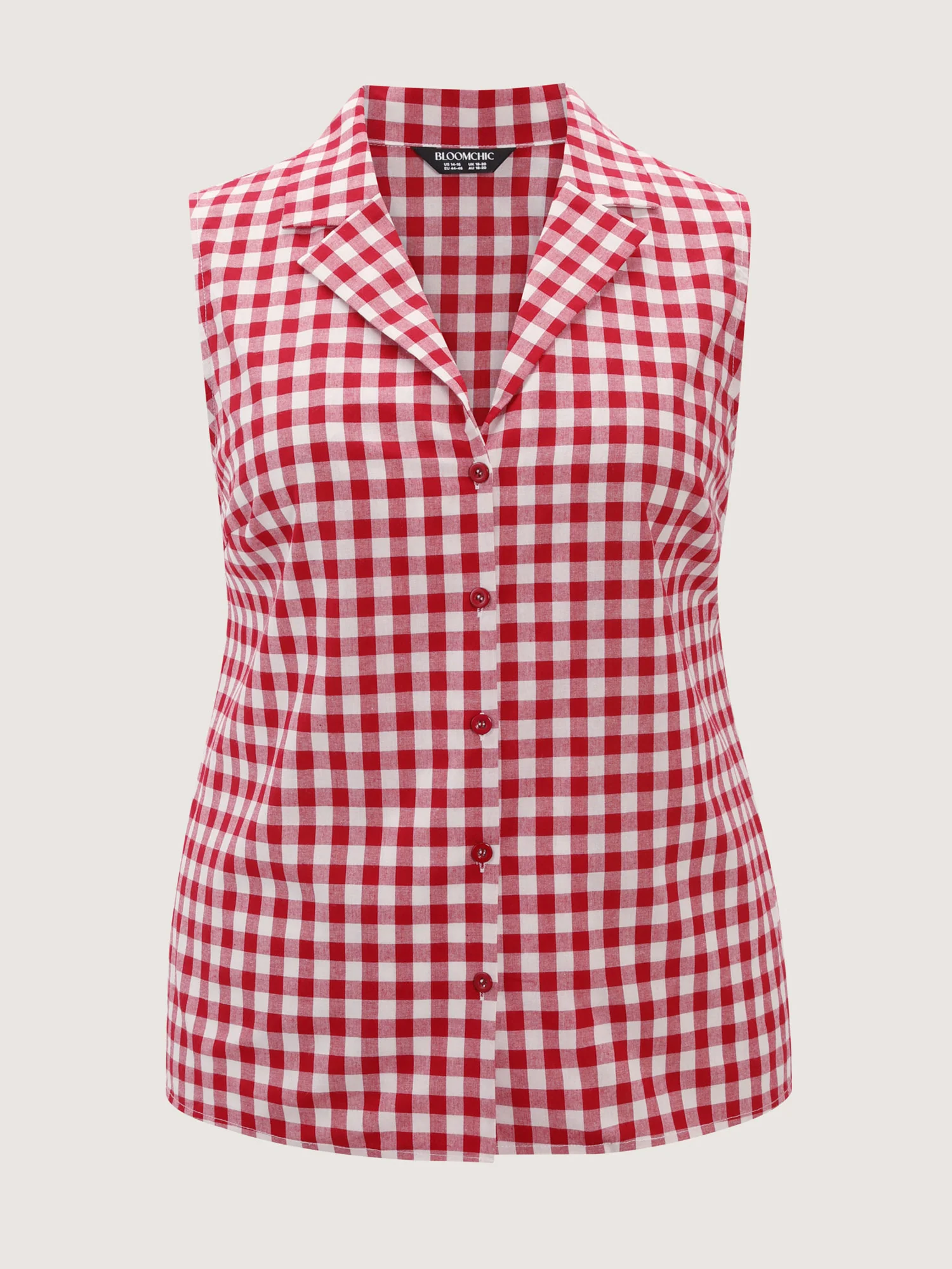 Cotton Gingham Print Lapel Collar Tank Top - Image 8