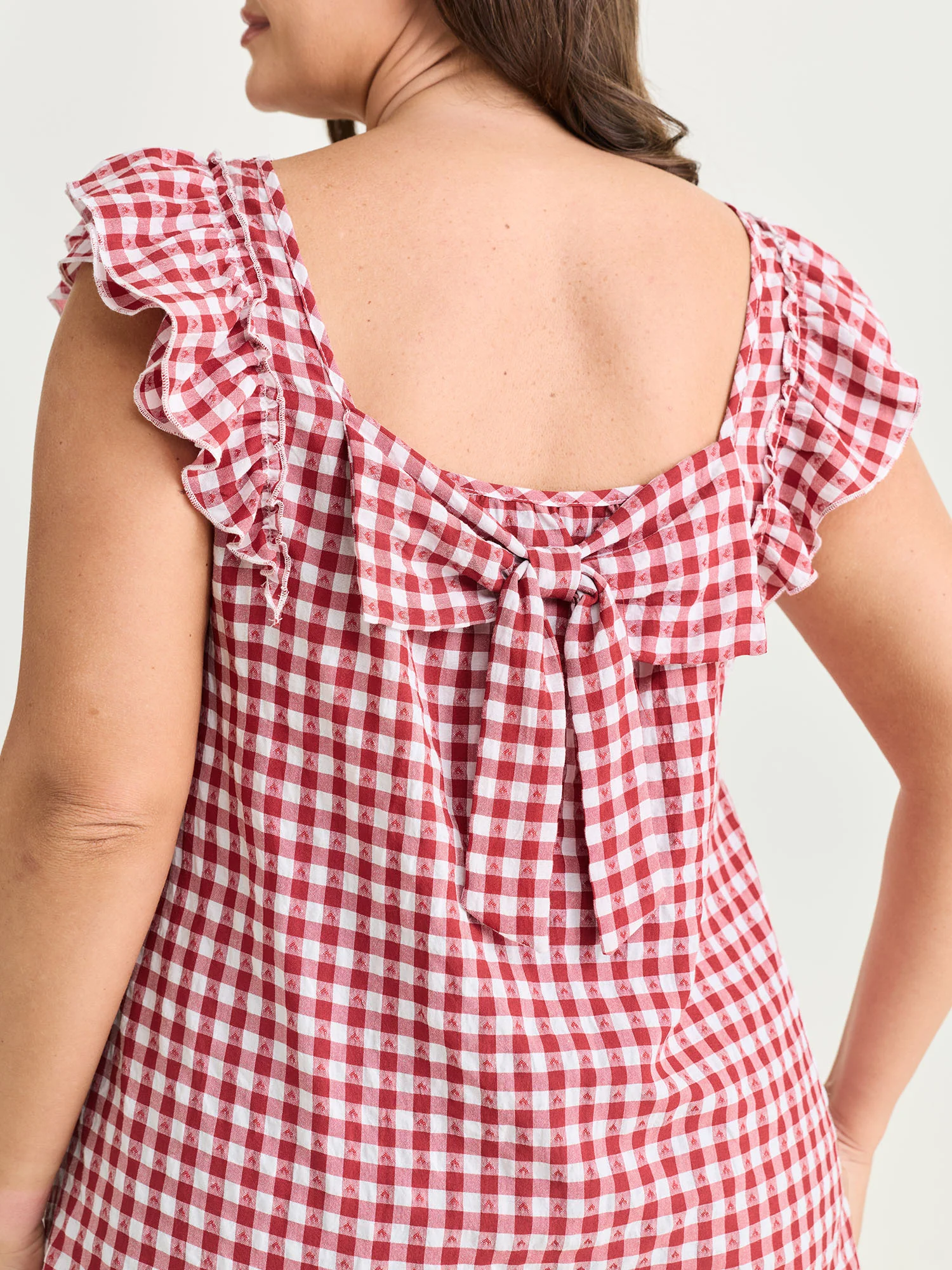 Gingham Print Layered Flutter Sleeve Blouse - Image 2